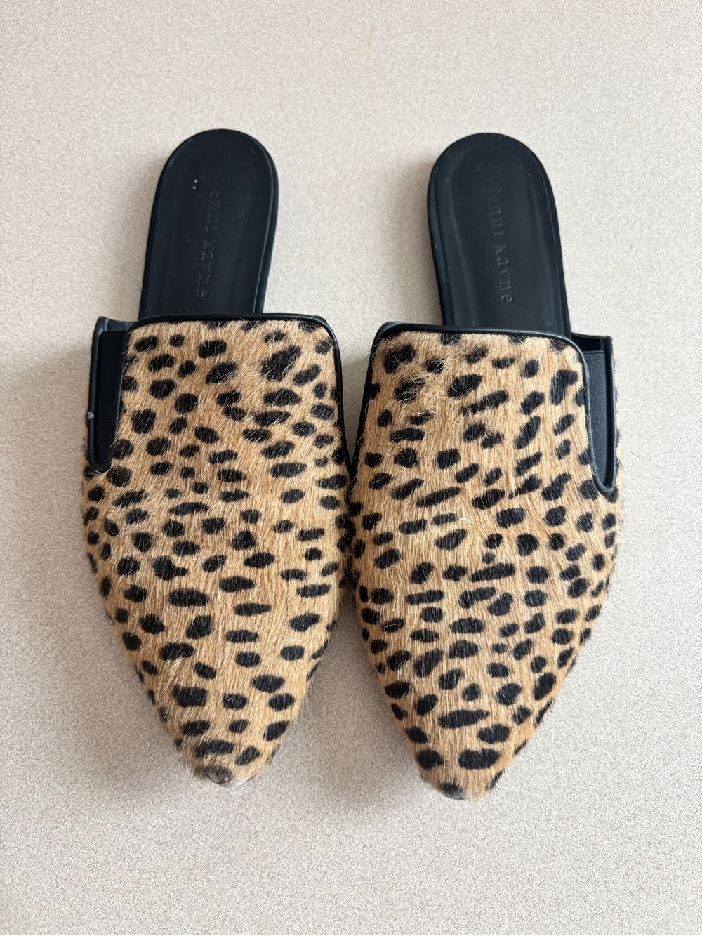 Jenni Kayne Leopard-Print Pointed Haircalf Mules in Tan and Black